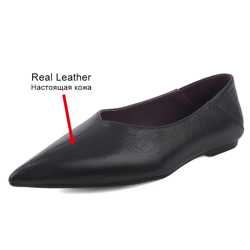 JOZHAMTA Size 33-41 Women Casual Flats Shoes Genuine Leather Soft Comfort Low Heels Shoes Loafers Pointy Toe Daily Office Dress