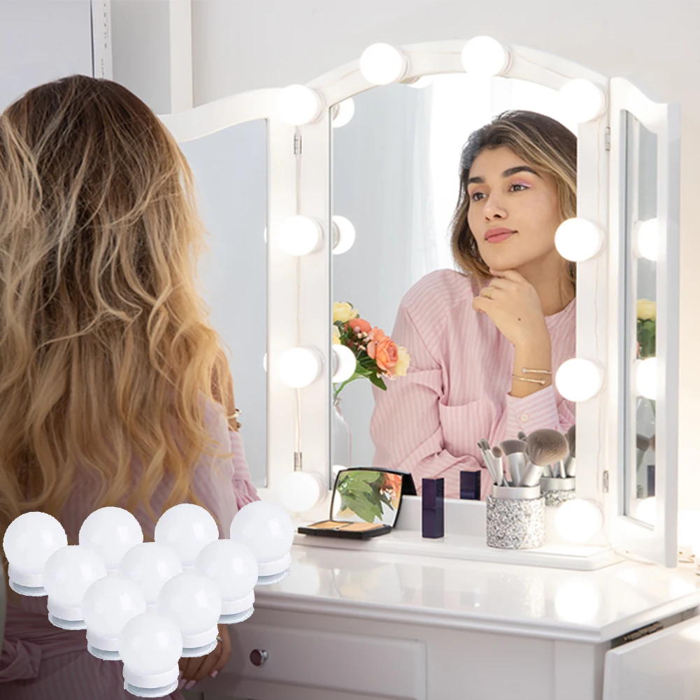 Makeup Mirror LED Light Bulbs Vanity Light USB Cosmetic Mirror with Light Hollywood Dressing Table Vanity Lights Dimmable Lights