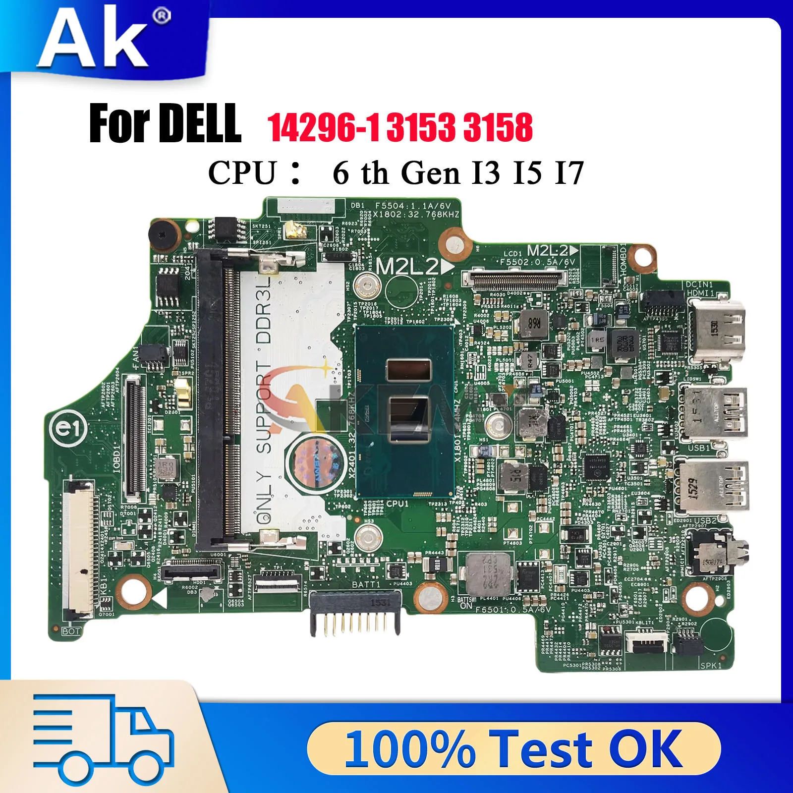 

14296-1 Mainboard For DELL Inspiron 11 3153 3158 7359 7368 with i3 i5 i7 CPU CN-004R7J DDR3 100% Fully Tested