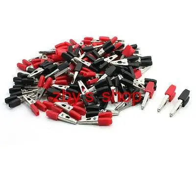 100 x Black Red Nonslip Grip Insulated Test Lead Crocodile Alligator Clips 1.3
