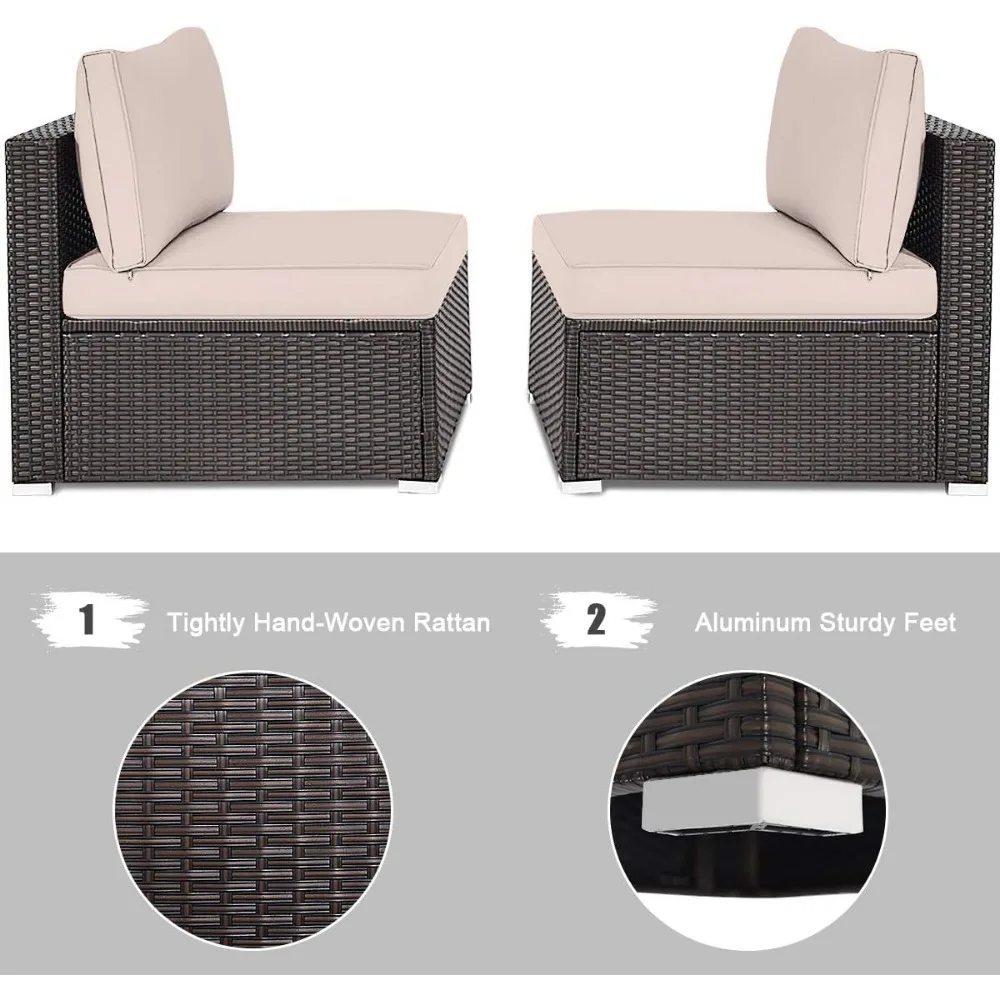 أريكة Relax4life مكونة من قطعتين من الخيزران بدون ذراع - طقم أريكة مقطعية من الخيزران مع وسائد قابلة للإزالة، طقم كراسي أريكة لجميع الأحوال الجوية للشرفة