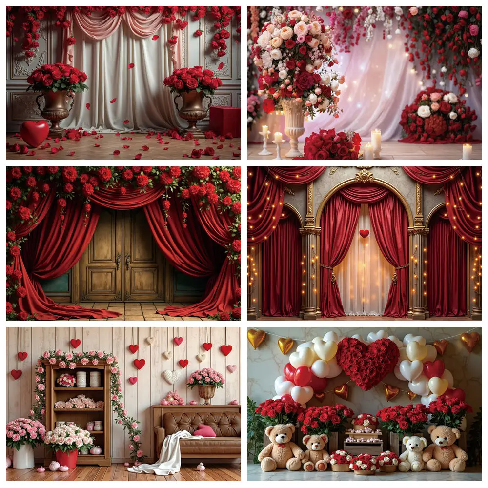 MOON.QG Love Valentine's Day Background Photography Wooden Flowers Pink Cabin Photozone Backdrop Couple Anniversary Photobooth