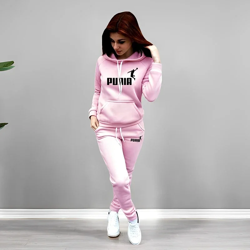 الخريف الشتاء اليومية عارضة رياضي هودي الزي المرأة عداء ببطء مجموعة هوديس و Sweatpants الإناث المنزل في الهواء الطلق الراحة الرياضية #5