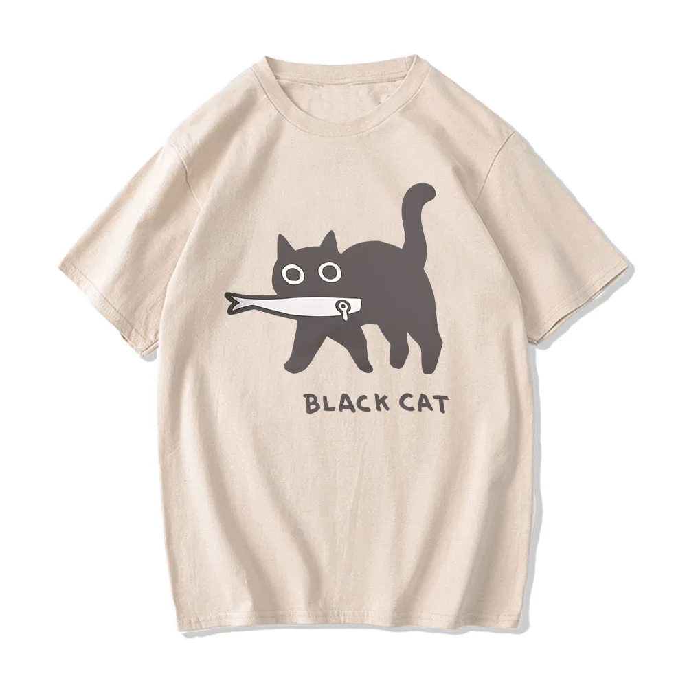 Adaptive Tape Cat Cartoon Print Man Tees Short Sleeve Casual Summer Clothing Cotton Round Neck T-Shirts Retro Cute Graphic Shirt