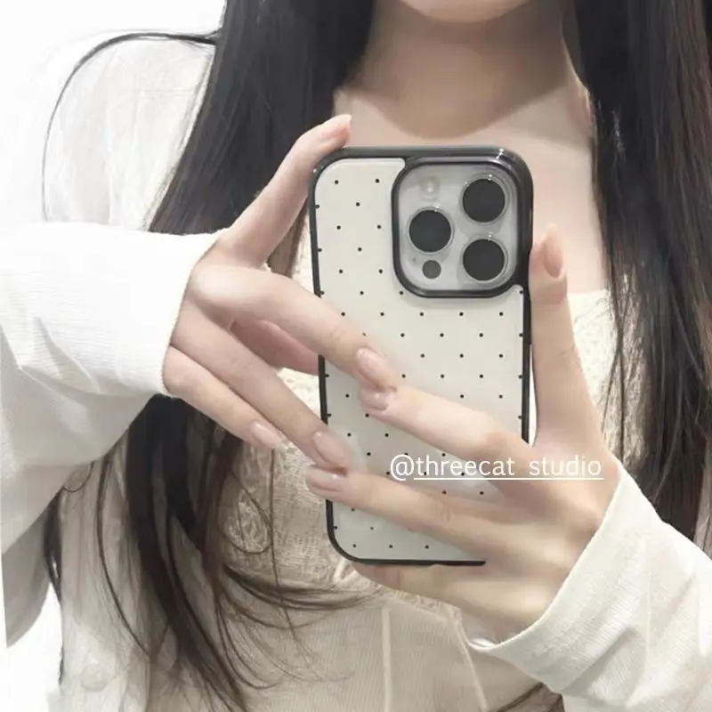 Korean Ins Style Simple Black Polka Dots Phone Case For iPho