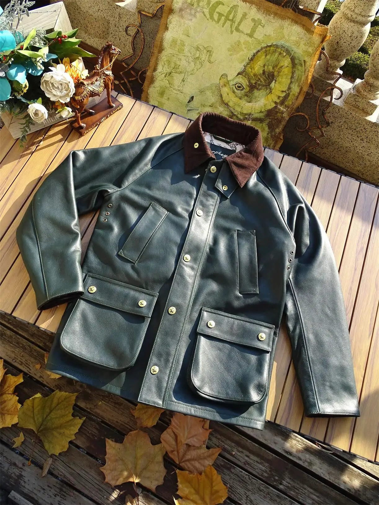 British Safari Jacket Medium-Sized Urban Commuter Version American Production Light Ground Cowhide Neutral Men and Women