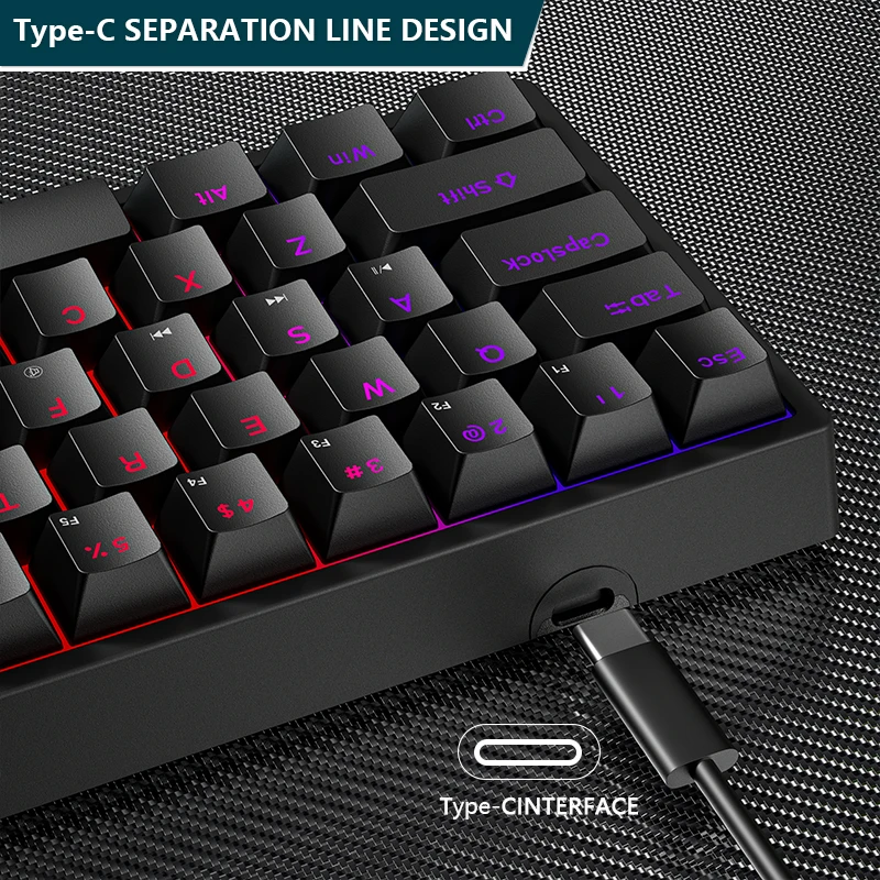 K620 Mini Gaming Mechanical Keyboard 61 Keys RGB Hotswap Type-C Wired Gaming Keyboard PBT Keycaps 60% Ergonomics Keyboards