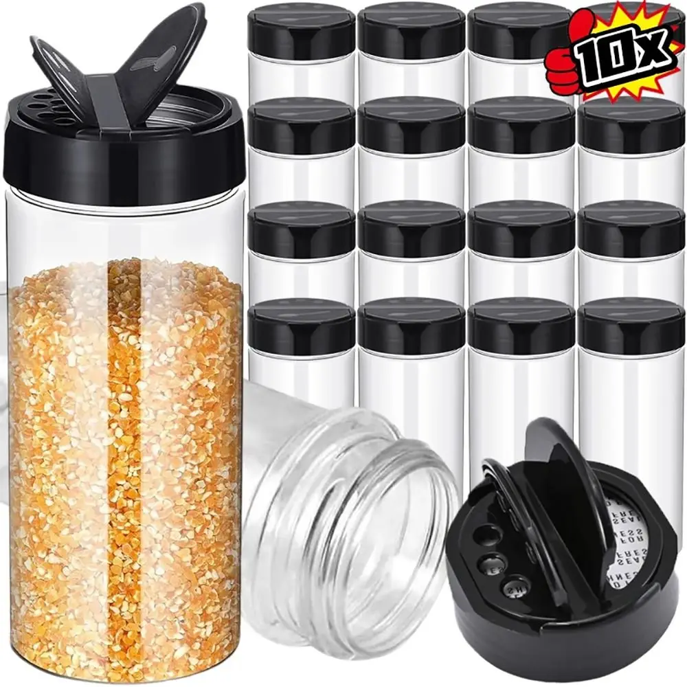 1Pcs with Butterfly Lids Labels Seasoning Bottle 100ml-300ml Double Cover Spice Jars Plastic Clear BBQ Condiment Box