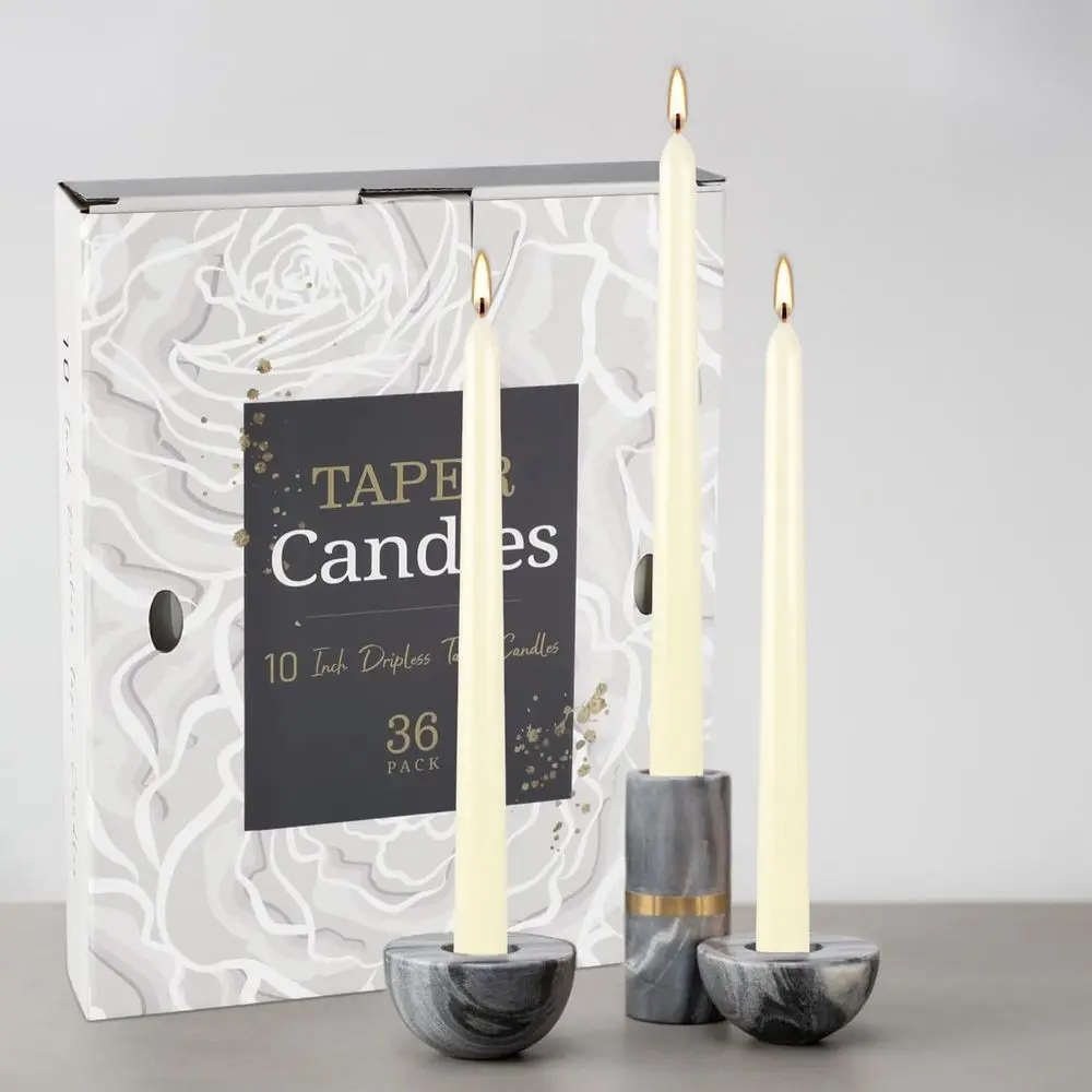 36-Pack Ivory White Taper Candles, 7-8 Hour Burn, Unscented, 0.8 x 10 Inch for Dinner, Weddings, Parties, and Home Decor