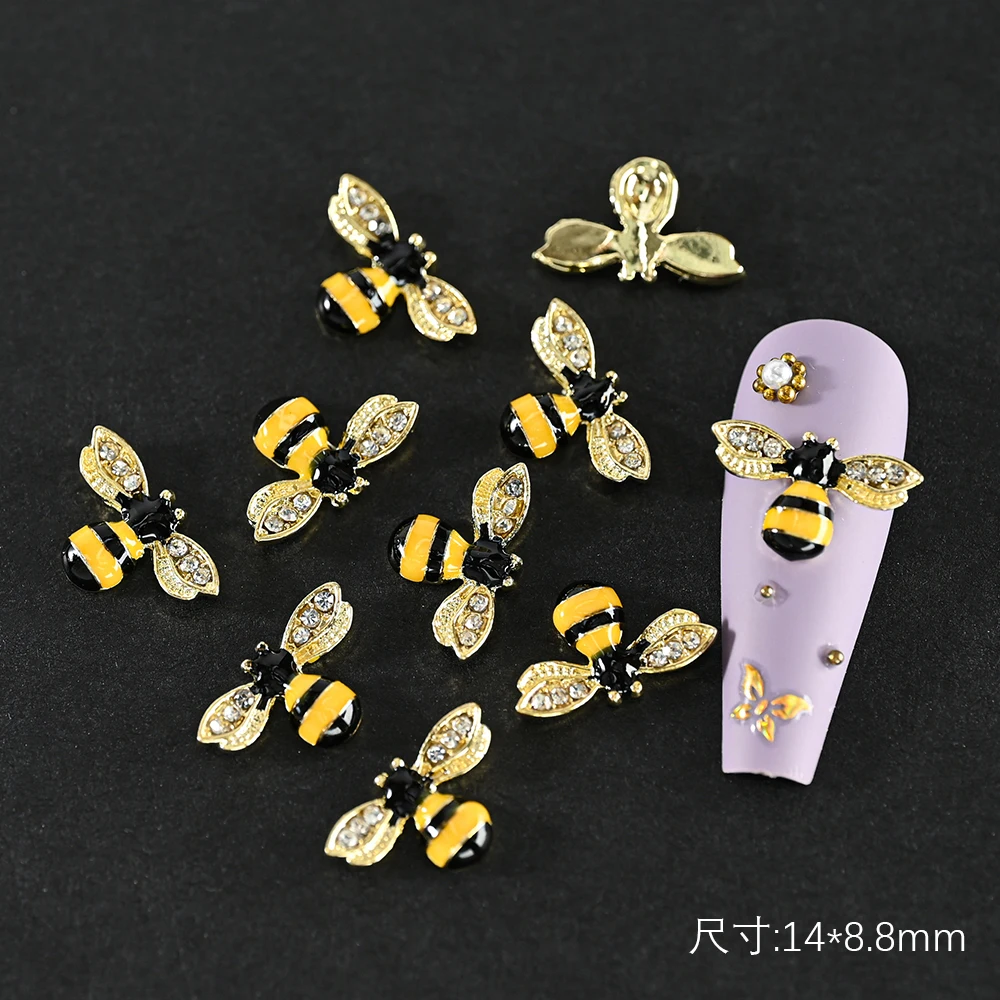 10Pcs/lot Glitter Gold Spider Bee 3D Nail Charms DIY Pearl Alloy Nail Art Decorations Nails Animal Metal Bees Manicure Jewelry &