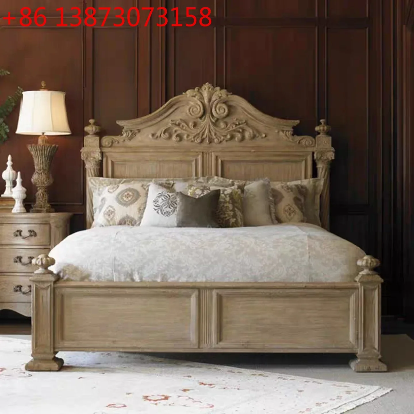 

Solid wood American country carved 1.5 meters single bed French retro old master bedroom 1.8 meters double bed