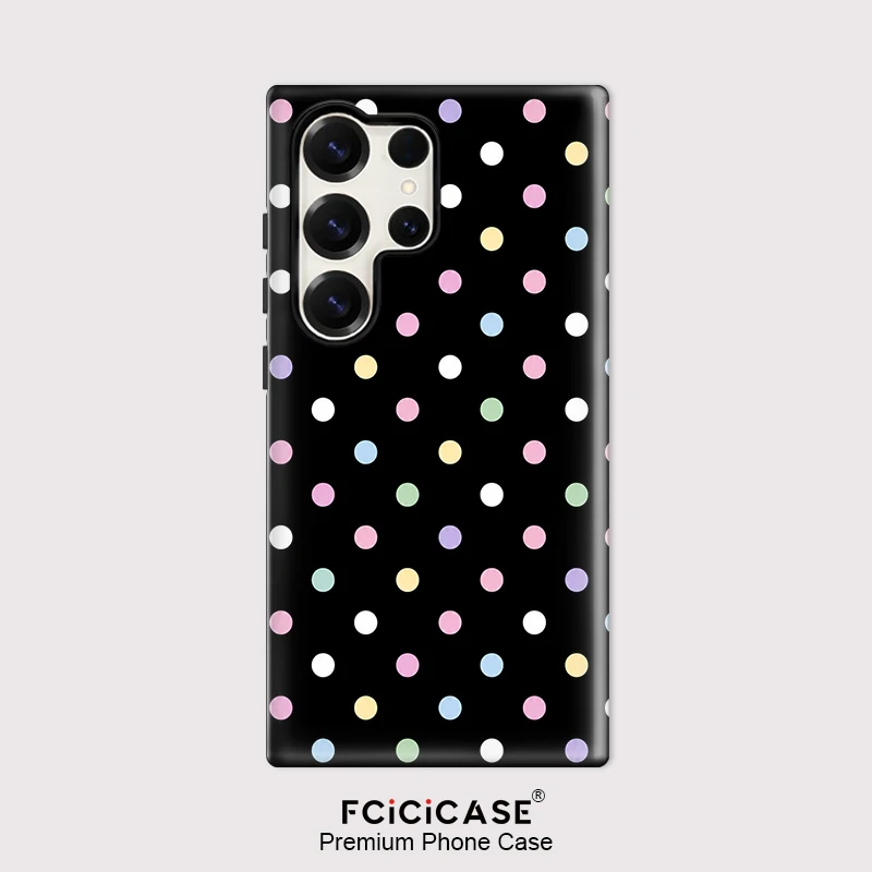 Fcicicase Circular Dots Print Phone Case For Samsung Galaxy S25+ S26 Edge A56 A36 A26 A16 S24 Plus S23 Ultra Double-layer Fundas