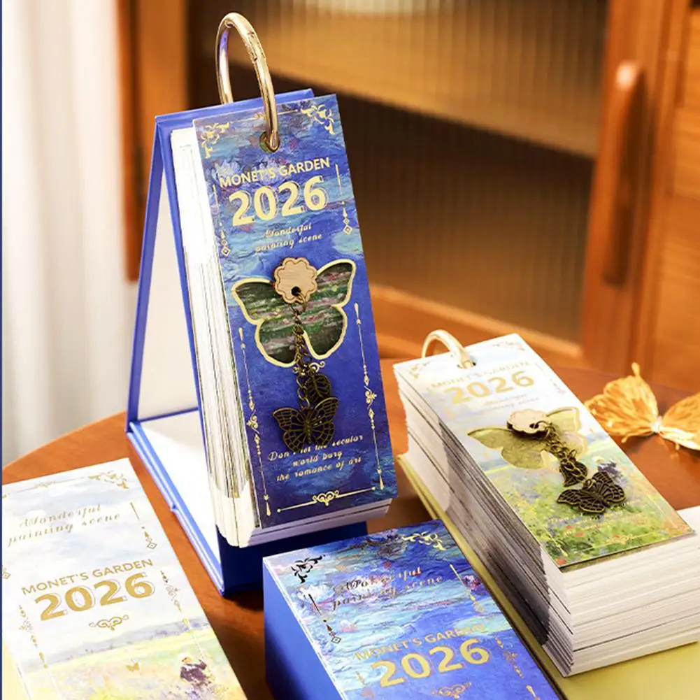 ปฏิทินตั้งโต๊ะลายภาพวาดสีน้ำมันวินเทจ พร้อมปกสีทอง 365 วัน คำคมสร้างแรงบันดาลใจ แบบพลิกหน้าเดียว วางแผนรายวัน