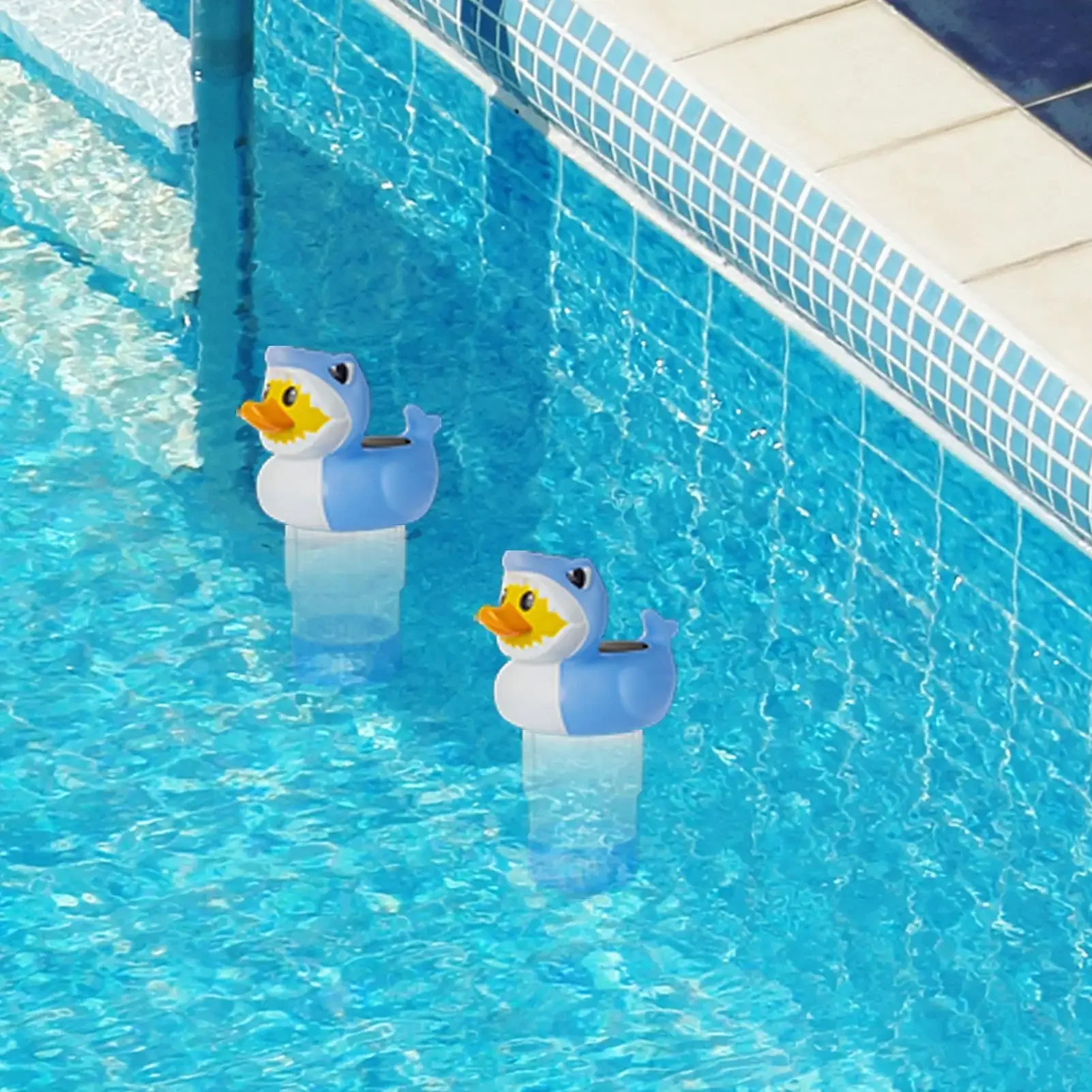 Solar Pool Chlorine Floater Duck-Shark Floating Chlorines Dispenser Solar Energy-Saving Night Light Chlorinator Dispenser For