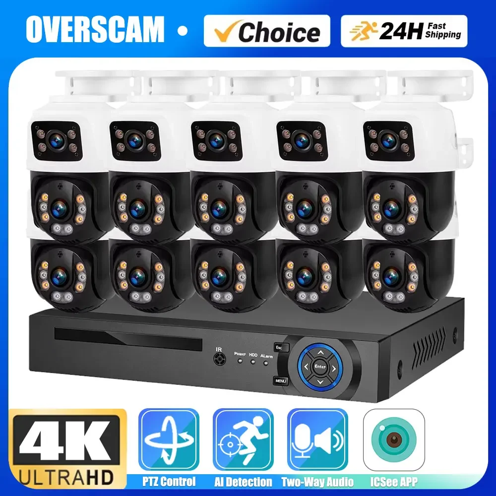 

H.265 10CH POE NVR Kit Ourdoor Wateproof Dual Lens POE PTZ IP Camera Security System 2 Way Audio 4K CCTV Video Surveillance Kit