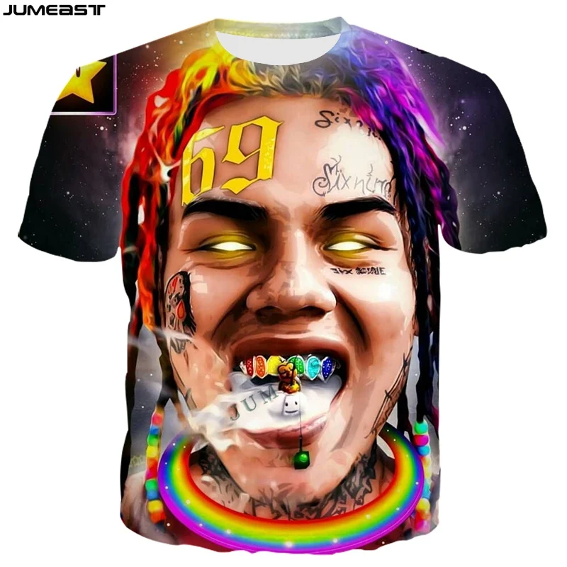 Jumeast Y2K 3D Printed Hip Hop Rapper 69 Tekashi69 Short Sleeve T-Shirt Men Women Sport Pullover Top Tees