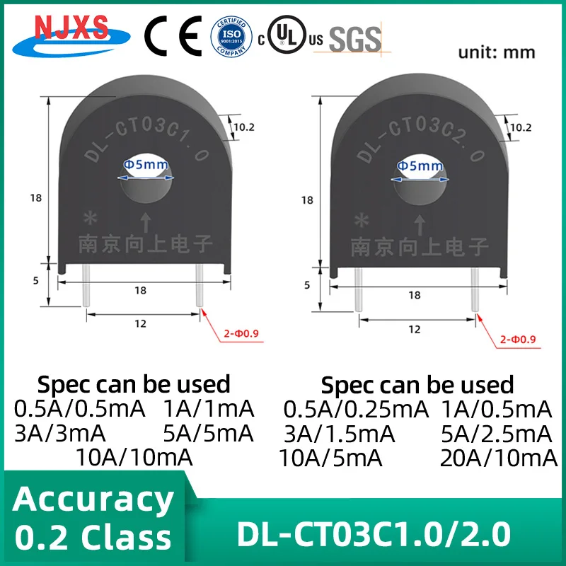 Micro Precisione Trasformatore di Corrente PCB Mount AC CT 5A 5mA 10A 10mA 5mA 20A 10mA 0 ~ 24A DL-CT03C 1000/1 2000/1 Mini Sensore di NJXSE