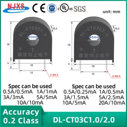 Precyzyjny transformator prądu do montażu PCB AC CT 5A 5mA 10A 10mA 5mA 20A 10mA 0 ~ 24A DL-CT03C 1000/1 2000/1 Mini czujnik NJXSE