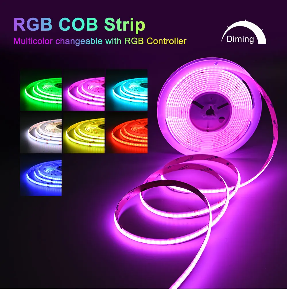 RGB COB LED-Streifenlichter, 576 LEDs/m, mehrfarbig wechselnde LED-Bänder, flexible FCOB-LED-Leuchten für TV-Hintergrundbeleuchtung, Schlafzimmer, DC12V 24V – Detail 3