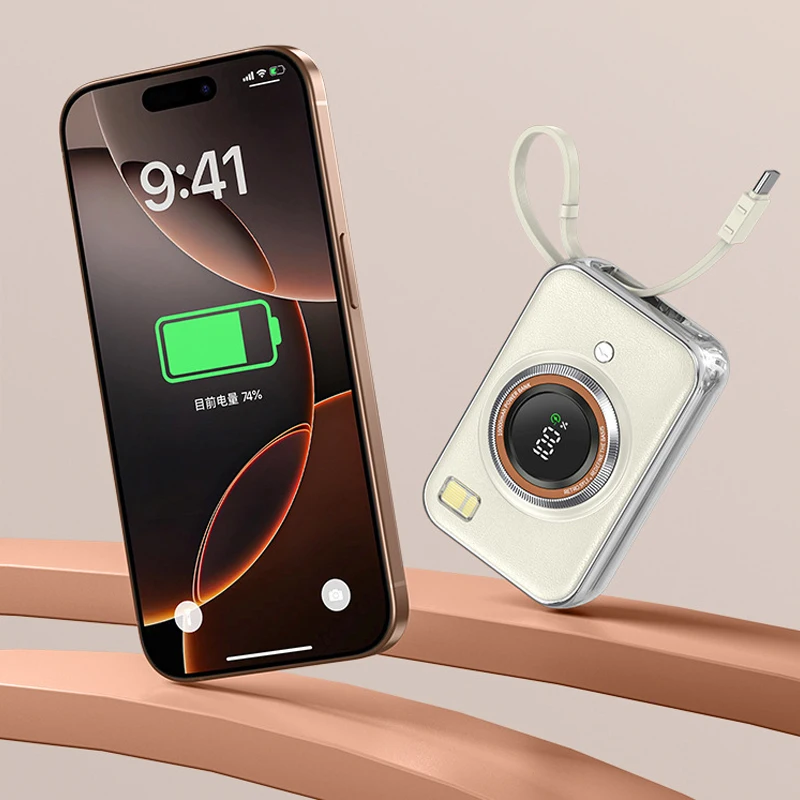 

Новый мини-Power Bank с быстрой зарядкой 66 Вт, встроенный кабель, портативное зарядное устройство для телефона, внешний аккумулятор для камеры, Powerbank для IPhone Xiaomi