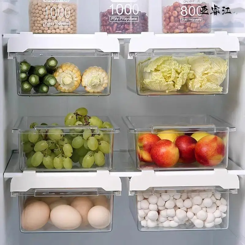 

Drawered Hanging Basket Storage Box for Egg Preservation in Fridge Kitchen Internal Organization Rack Pure Color Japanese Style