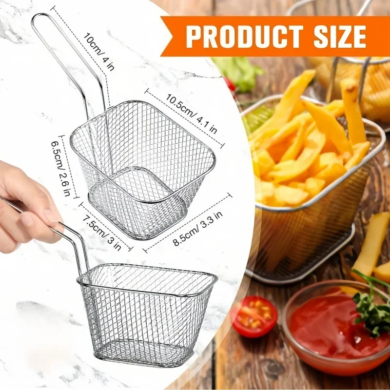 1/2/8Pcs Stainless Steel French Fries Basket Mesh Kitchen Frying Tools Colander Mini Chips Fryer Cooking Frying Basket Strainer