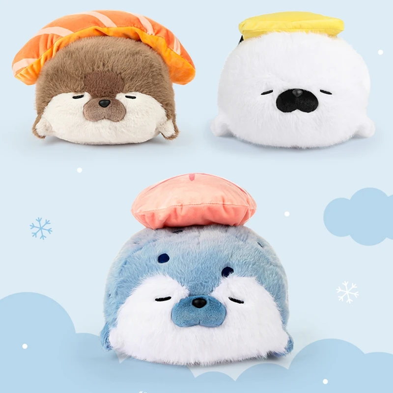 Kawaii Sushi Sea Otter Plush Pillow Cartoon animal Toys Soft  Stuffed Dolls Room Decor Kids Lovely Xmas Birthday Gifts