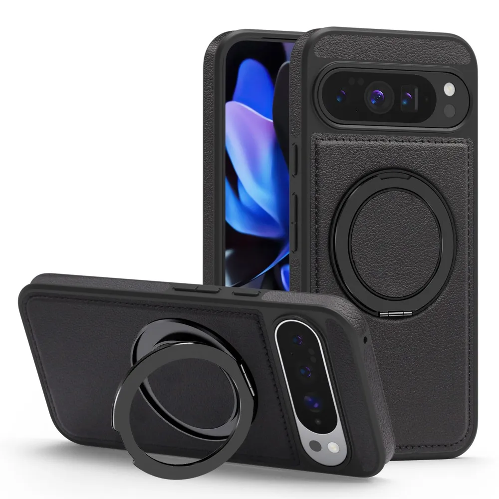 

Fashion Leather Phone Case For Google Pixel 9 9A 10 Pro XL Magnetic Wireless Charger Shell Shockproof Rotate Holder Back Cover
