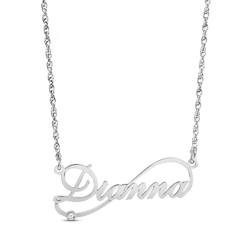 Diamond Infinity Script Name Necklace Stainless Steel 18