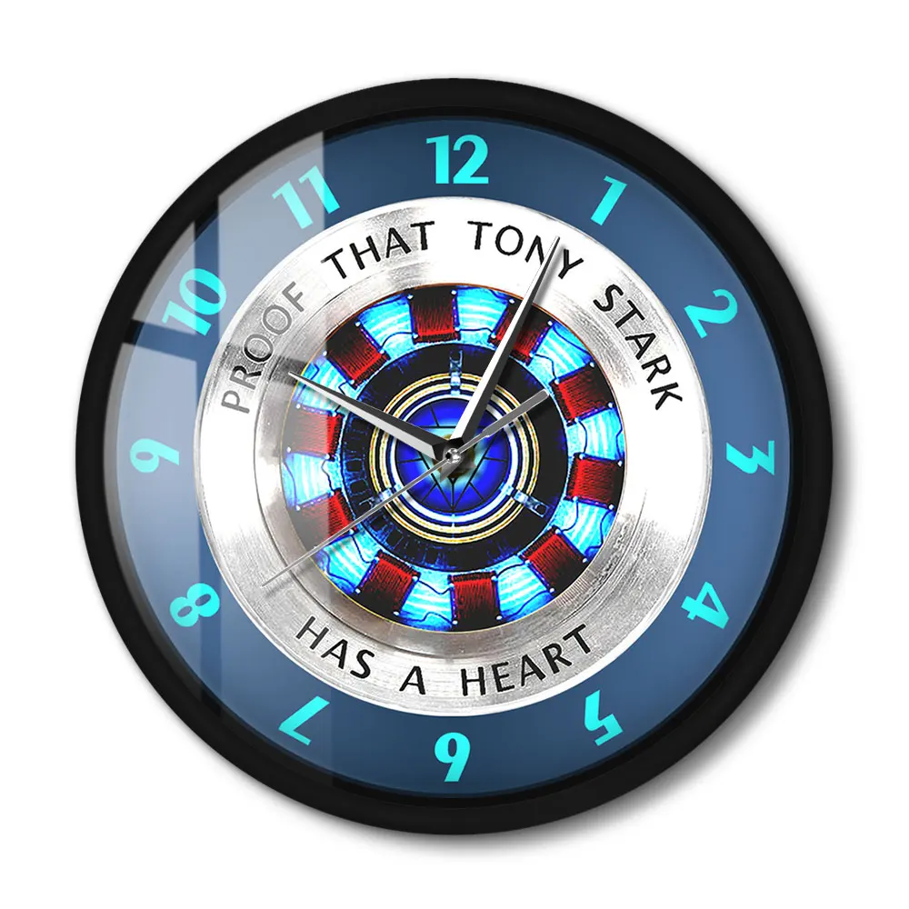 Superhero Metal Frame Wall Clock Silent Has A Heart Arc Reactor Modern Watch Proof That Tony Stark Movie Home Decor Wall Art