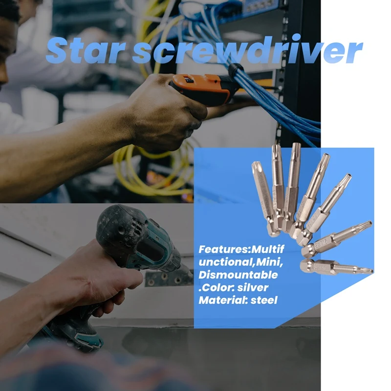 7Pcs Set Star Bit Screwdriver Drill Bits Screw Driver Magnetic 1/4Inch Hex Shank Hand Tools Five-Pointed Star Bore Hole