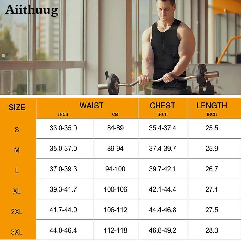 Aiithuug Sauna Vest for Men Waist Trainer Zipper Neoprene Sauna Sweat Suit Tank Top Workout Waist Trimmer Vest Neoprene Suit