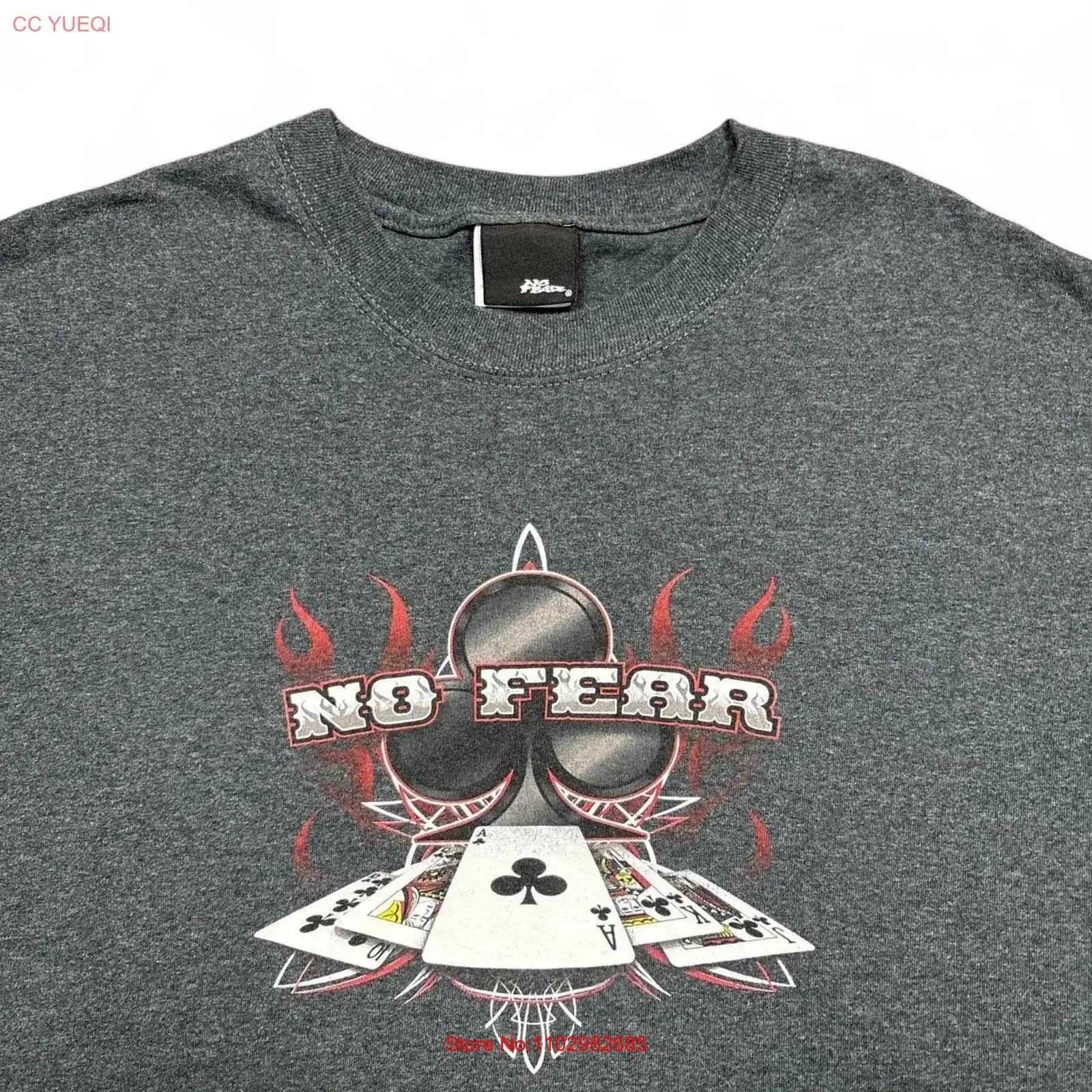camiseta-vintage-no-fear-masculina-xl-anos-90-y2k-skate-surf-grunge-fogo-chamas-cartas-poker-roupa-designer-vintage-lavada