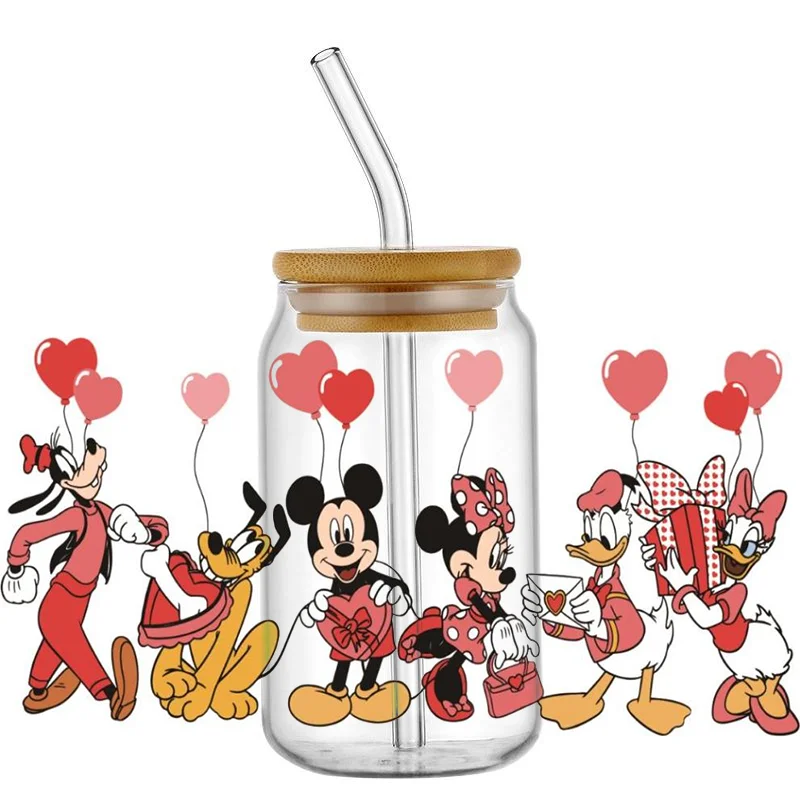 Miniso-pegatina de transferencia 3D UV DTF, calcomanía de la Serie del pato Donald Mouse, envoltura de taza para gafas liberbey de 16oz, pegatina