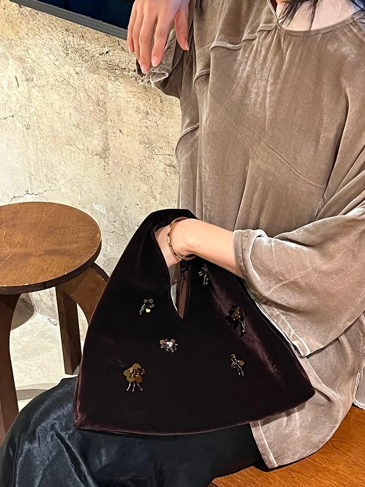 

Новая китайская бархатная сумка с вышивкой, модная женская сумка в стиле ретро, клатч с одной ручкой, в форме сумки-тоут