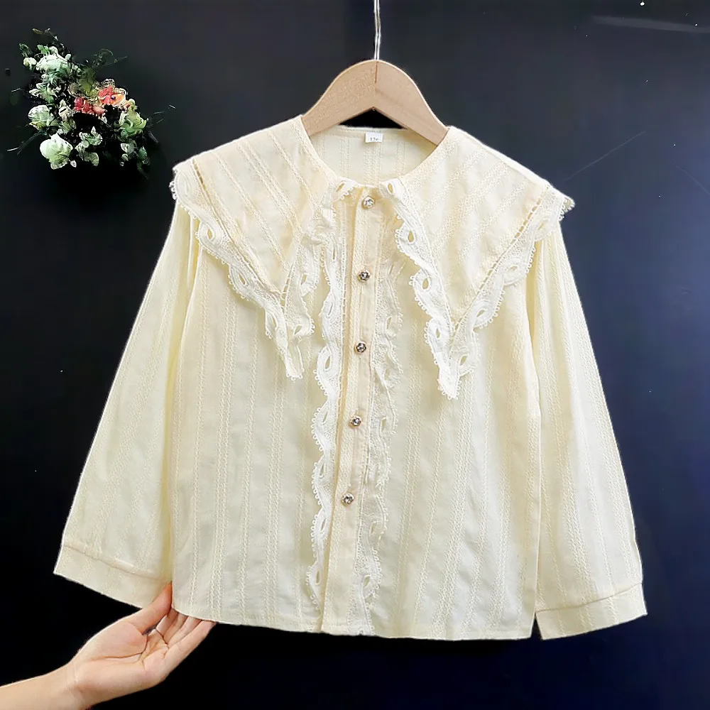 

Baby Kids School Outfits Lace Shirts for Girls Blouses Long Sleeve Teenagers Tops Costumes Children Clothes 4 5 7 9 10 12 Years
