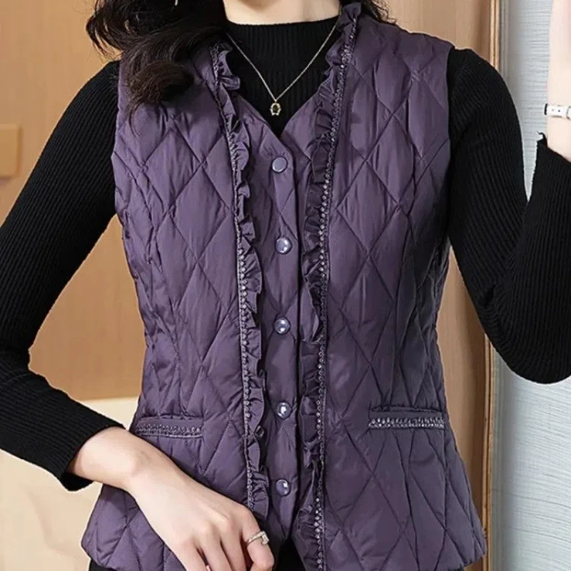 Stazione europea Autunno e inverno Piumino in cotone Gilet Giacca da donna Slim Slim Short Warm Top Gilet sottile