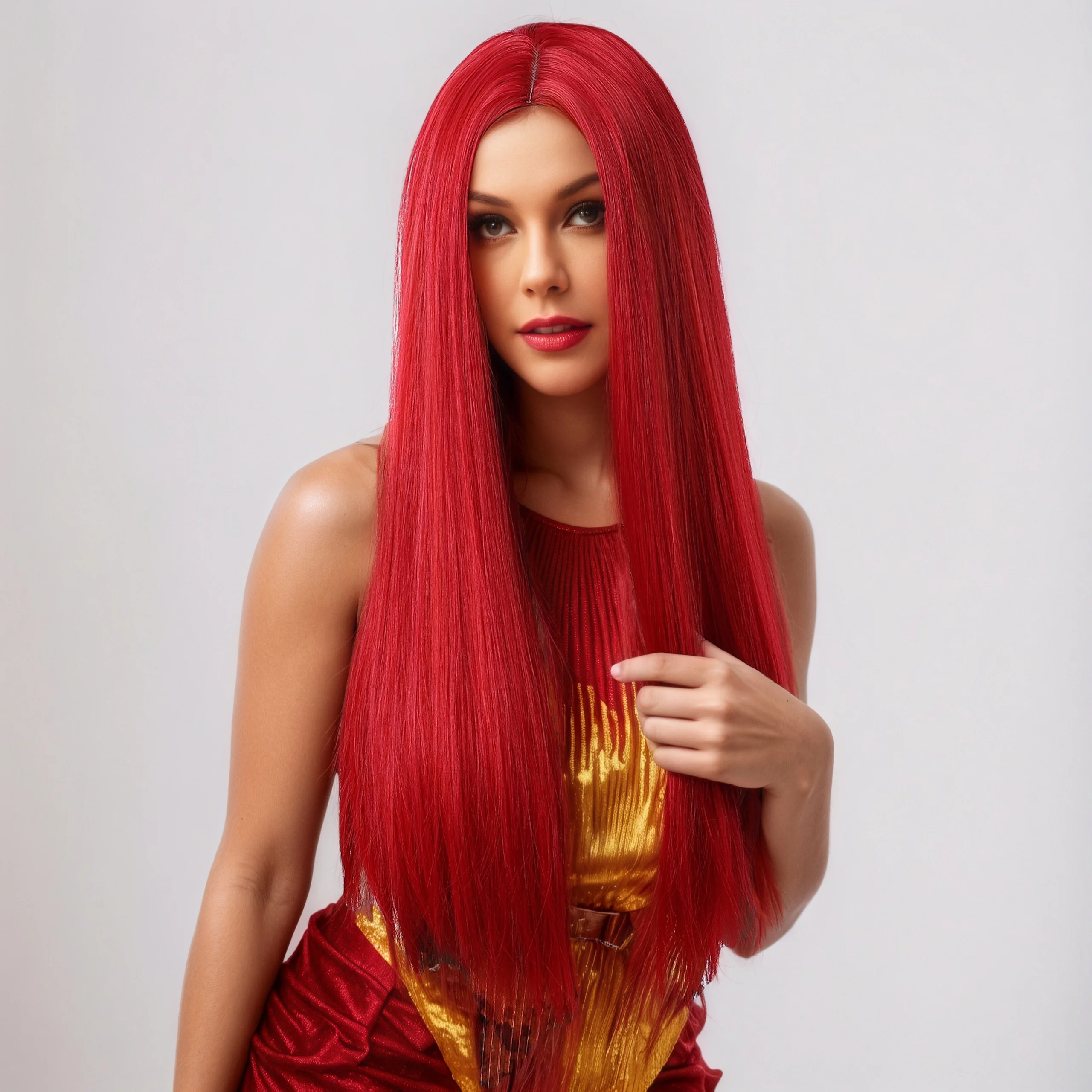 

REEWES красный длинный прямой парик Салли Кошмар Рождества синтетические волосы для девочек-подростков повседневный вечерние косплей костюм на Хэллоуин