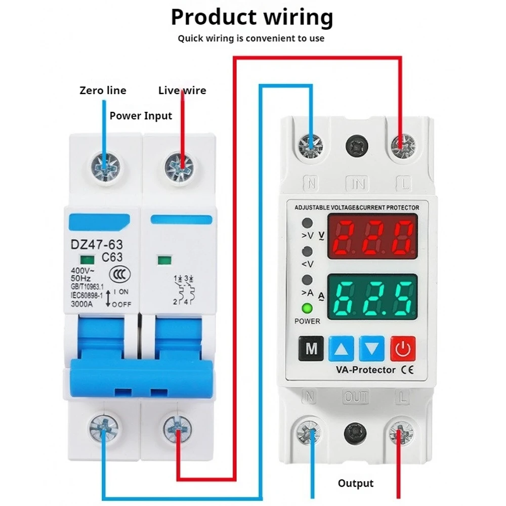 220V 40A/63A Short-circuit Protector Din Rail Adjustable Over Voltage, Under Voltage Protective Device Household Circuit Breaker