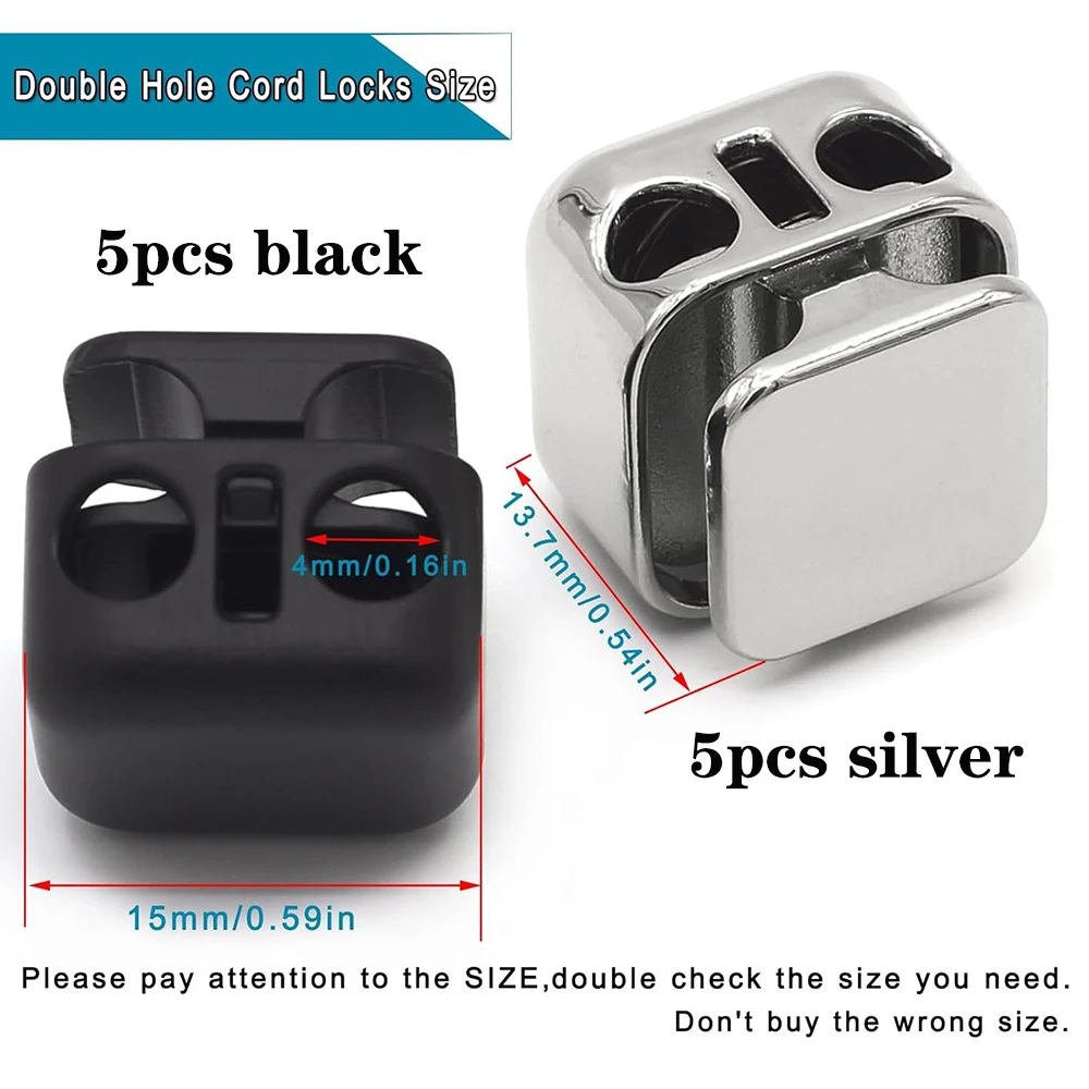 10PCS Metal Heavy Duty Cord Locks 4mm Rustproof Double Hole Draw String Clip Stopper Fastener Spring Stop Toggle Stoppers