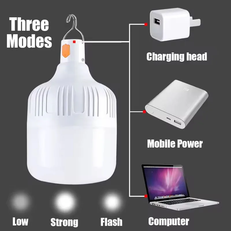 

Outdoor USB Rechargeable LED Lamp 60W Emergency Light High Brightness Lamp Hook Up Camping Fishing Portable Lantern Night Lights