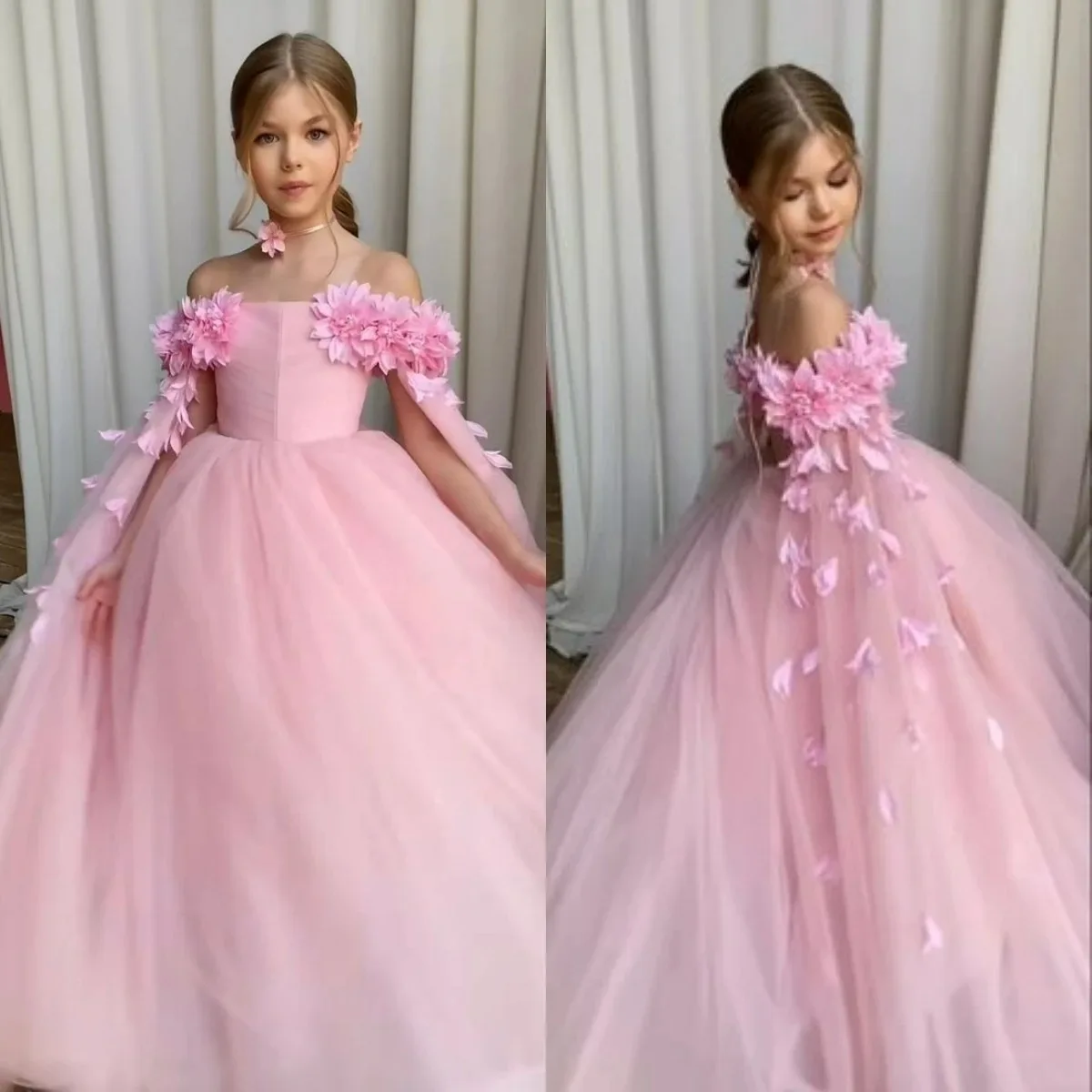 Flower Girl Dress White Tulle for Weddings Elegant Princess Kids Birthday Party First Communion Gowns Pageant Prom Ball Dresses