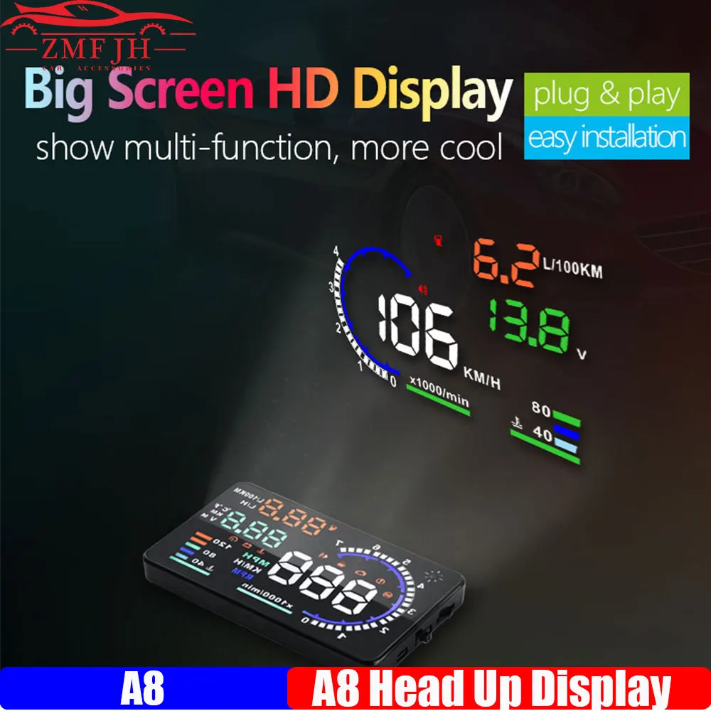 

Автомобильный проектор лобового стекла A8 OBD2 EOBD, спидометр, температура воды, расход топлива, автомобильные аксессуары
