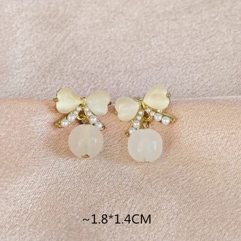 New Fashion Bow Stud Earrings For Women Girls Cute Opal Bowknot Beads Earring Party Jewelry boucles d'oreilles Gift