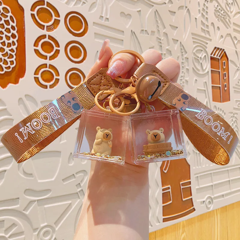 الإبداعية كابيبارا الرمال المتحركة مربع المفاتيح لطيف الكرتون الاكريليك مكعب الرمال المتحركة جرس حقيبة قلادة المفاتيح هدية