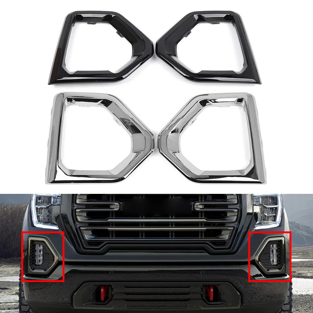 

1Pair Car Front Bumper Fog Light Frame Lamp Chrome / Black Trims Bezel Cover For GMC Sierra 1500 2019 2020 2021 2022