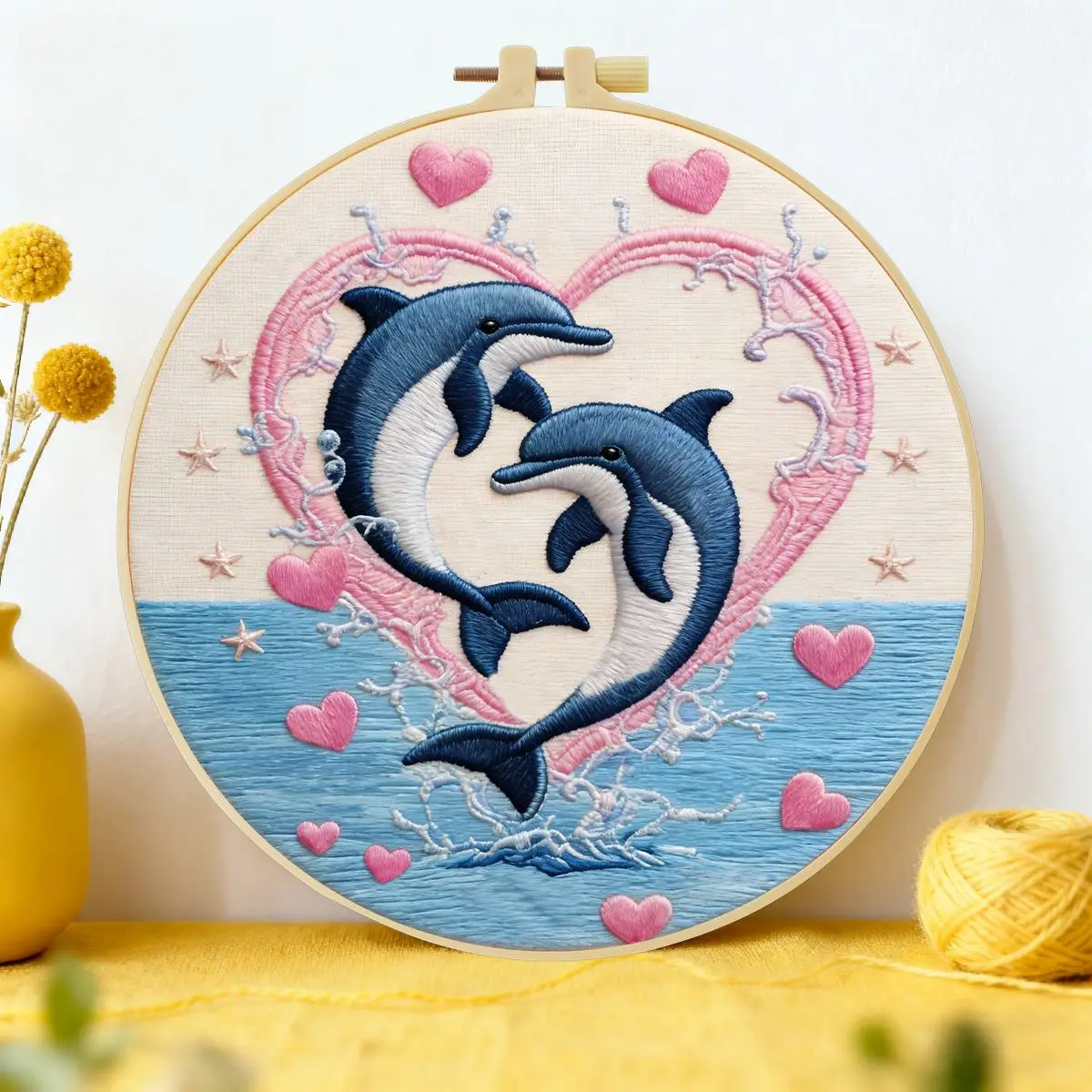 1pc 20X20CM/15X15CM 7.87/6.3inch Dolphin Embroidery Starter Kit DIY kit DIY embroidery kit manualidades Sewing Art