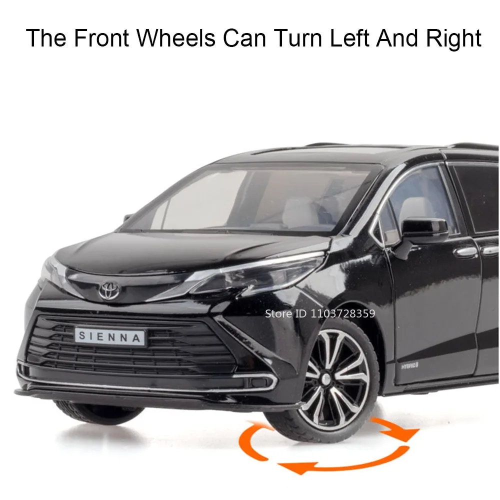1:24 스케일 시에나 RAV4 장난감 모델 자동차 합금 다이캐스트 사운드 라이트 도어 오픈 풀백 프론트 휠 스티어링 어린이 교육용