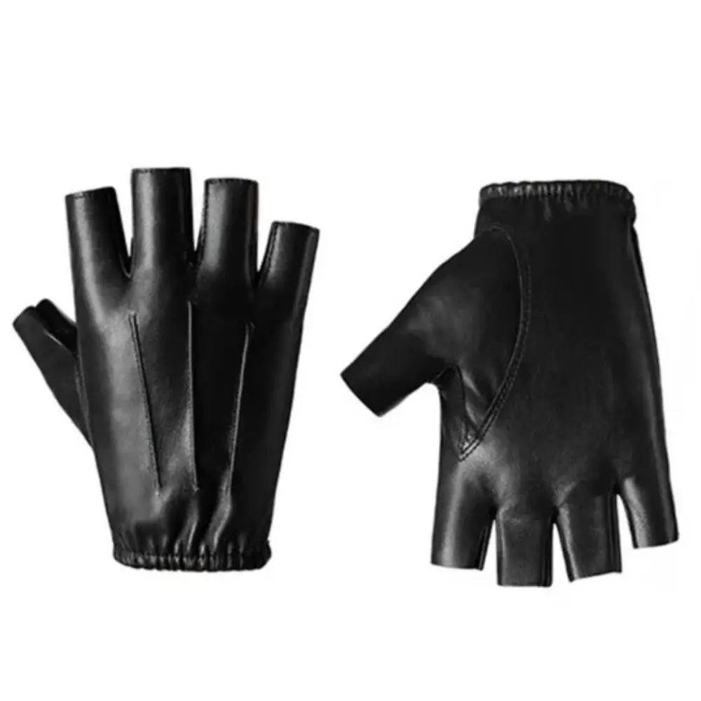 

Motorcycle Half Finger PU Leather Gloves Riding Fitness Fingerless Mittens Punk Black Cycling Gloves Driving Fishing