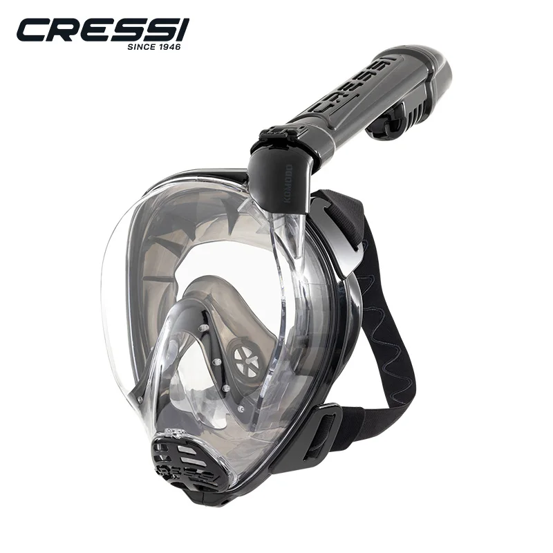 Cressi Komodo Volledig Gezichtsmasker voor Droog Snorkelen 180 ° Visie - CO2-veilig - Siliconen rokje - Zijdelingse snorkel - Verstelbare elastische banden